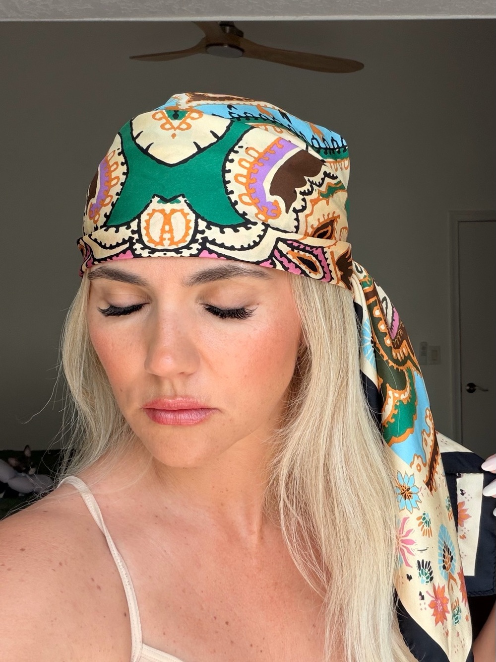 Zara Multicolor Paisley Headscarf with Green and Cream